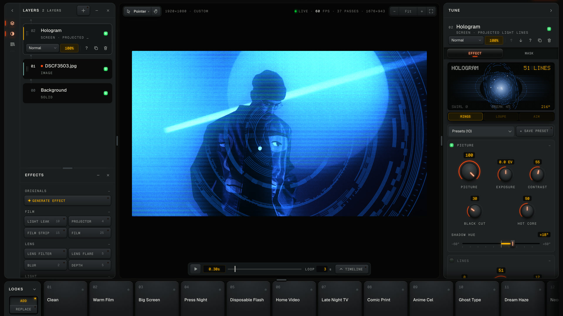 In the studio: Hologram on a portrait